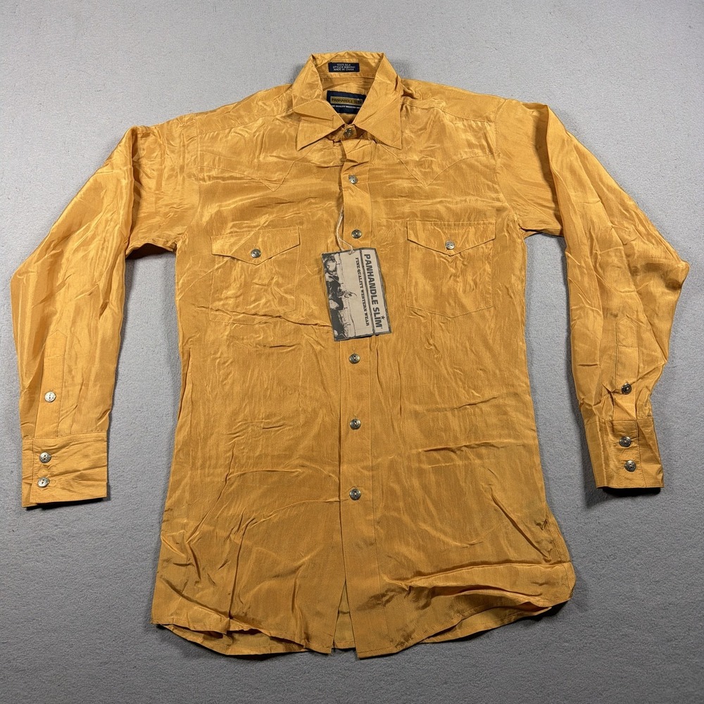 Panhandle Slim Shirt Mens Small Gold 100% Silk Satin Western Snap Cowboy NWT
